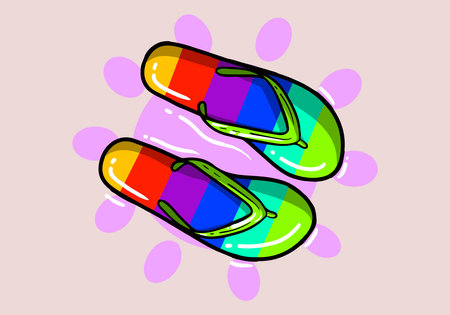 Hand drawn colorful summer flip flops for beach holiday designs. Sandal beach wear colorful. flip flops.のイラスト素材