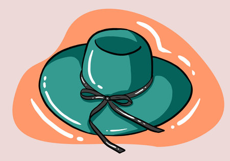 Vintage Panama hat, Woman hat isolated on white background, Women's beach hat.のイラスト素材