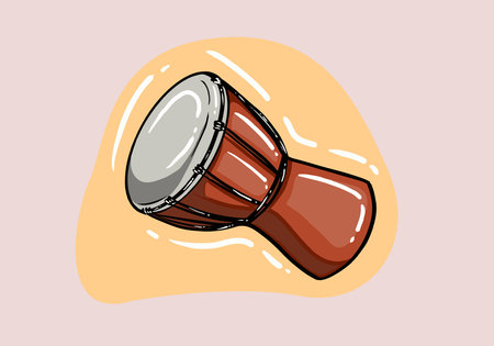 African djembe drum in cartoon style isolated on background. Ethnic, traditional musical instrument.のイラスト素材