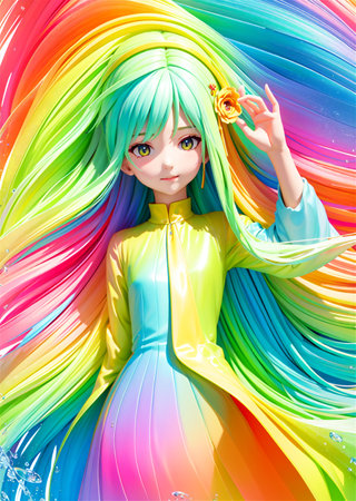Beautiful surreal woman with color combination, Rainbow girl.の素材