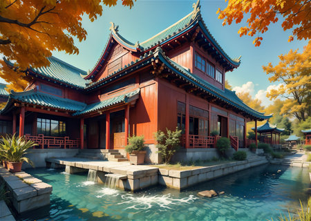 Landscape of traditional chinese Garden. Asian theme landscape.の素材