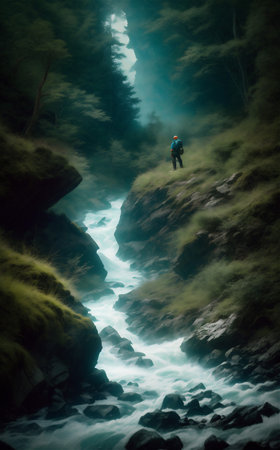 Natural waterfall with rocks and green mossの素材