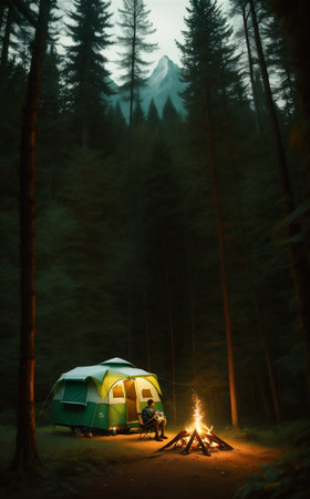 beautiful camping outdoor, background illustration.の素材