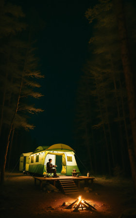 beautiful camping outdoor, background illustration.の素材