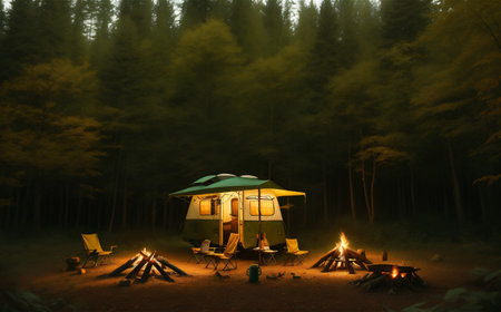 beautiful camping outdoor, background illustration.の素材