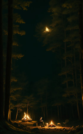 beautiful camping outdoor, background illustration.の素材