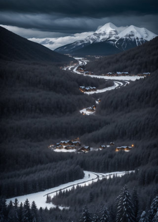 The mountain top winter covered with clouds. mountain landscape.の素材