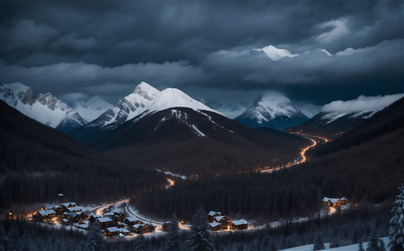 The mountain top winter covered with clouds. mountain landscape.の素材