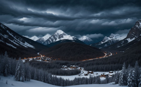 The mountain top winter covered with clouds. mountain landscape.の素材