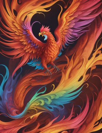 phoenix Fire Phoenix risen from the ashes. firebird. burning bird. Eagle flying in the fire. Bird in the fire. Fantasy Fiery bird. Mythical Creature.の素材