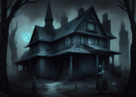 Halloween background with haunted house, spooky and spooky atmosphereの素材