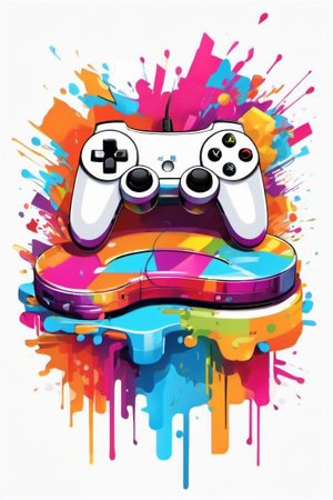 Gamepad and colorful splashes on white background. Vector illustration.の素材
