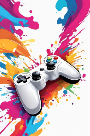 Gamepad and colorful splashes on white background. Vector illustration.の素材
