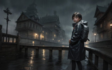 dark mystery cobbled street old cityの素材