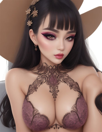 Portrait of a beautiful young woman in sexy lingerie and hatの素材