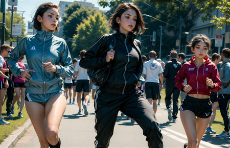 running and woman for fitness, exercise and speed training, outdoor challenge and focus on road. Fast professional runner, athleteの素材