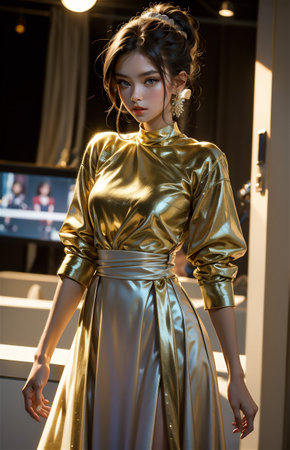 Fashion show. Sexy girl in a beautiful dress. Beautiful asian woman model. Beauty, fashion.の素材