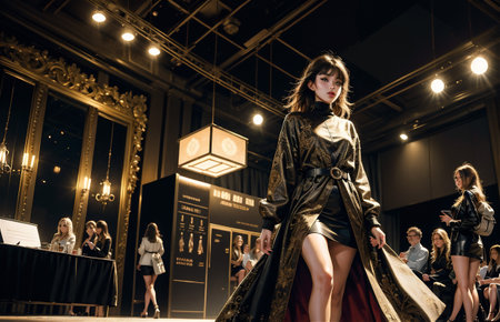 Fashion show. Sexy girl in a beautiful dress. Beautiful asian woman model. Beauty, fashion.の素材