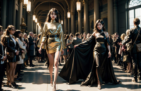 Fashion show. Sexy girl in a beautiful dress. Beautiful asian woman model. Beauty, fashion.の素材