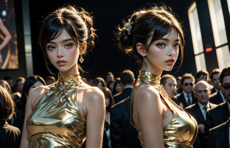 Fashion show. Sexy girl in a beautiful dress. Beautiful asian woman model. Beauty, fashion.の素材