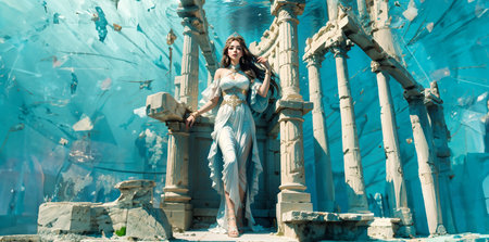 Beautiful girl living in the underwater world. Sexy girl in underwater fantasy world. Fairytale. Fantasy.の素材
