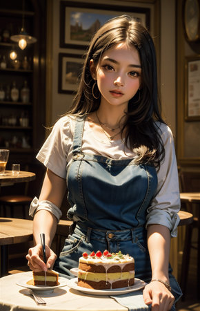Portrait of beautiful asian woman in coffee shop, vintage toneの素材