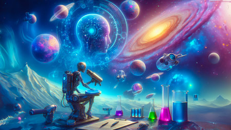 Artificial Intelligence World Visual. The world of the future. Futuristic artificial intelligence visualの素材