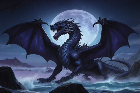 dragon in the moonlight - 3d render of a fantasy dragonの素材
