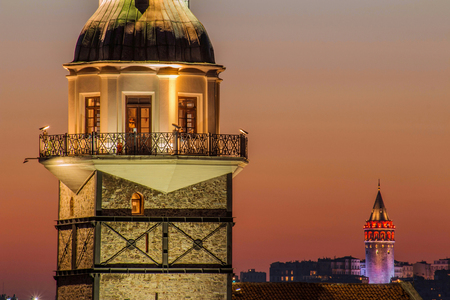 Maiden's Tower and Galata Towerのeditorial素材