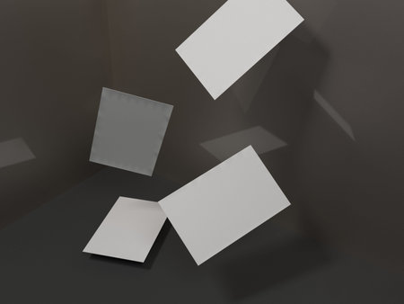 business cards on gray background, 3d illustrated, mockup