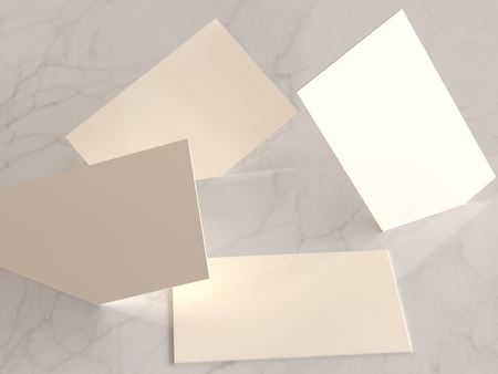 render 3d images of business cards dynamically scattered on a light background.の写真素材