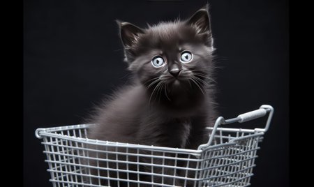 Cute kitten sitting in the shopping cartの素材