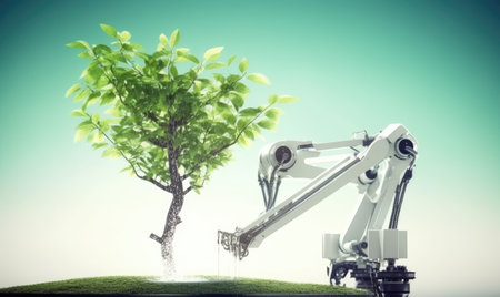 Robot is working on agricultural field. Creating using generative AI toolsの素材