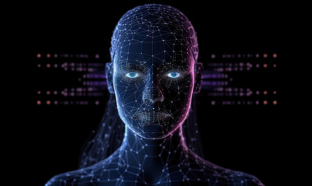 Human female robot. Artificial intelligence and innovation concept. Creating using generative AI toolsの素材