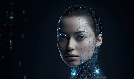 Female robots heads Creating using generative AI toolsの素材