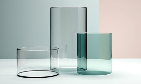 Transparent glass cylinders create a sleek minimalist podium Creating using generative AI toolsの素材