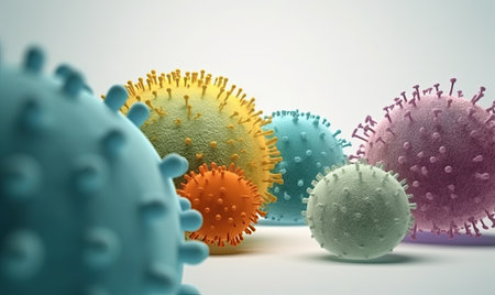 Bacteria and virus cells under close-up view. Creating using generative AI toolsの素材