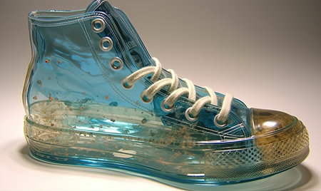 Transparent glass sneakers showcase cutting-edge technology Creating using generative AI toolsの素材