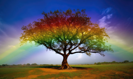 The rainbow trees provide a breathtaking display in the forest Creating using generative AI toolsの素材