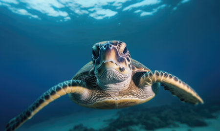An underwater adventure with a happy sea turtle portrait Creating using generative AI toolsの素材
