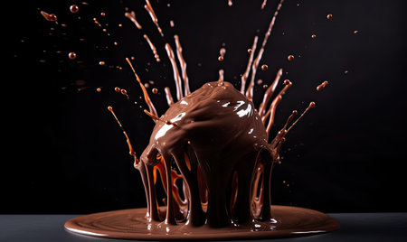 Hot chocolate splashing adds a fun twist to a classic drink Creating using generative AI toolsの素材