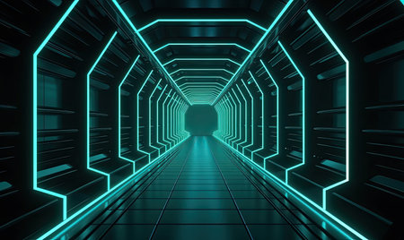 Glowing neon lamps light up the sci-fi scene Creating using generative AI toolsの素材