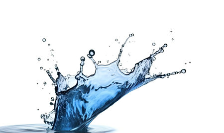 Blue water splash isolated on white. Creating using generative AI toolsの素材