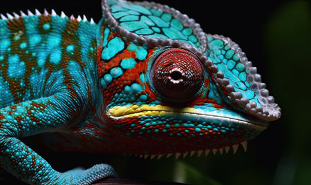 Vibrant colors of chameleon captured in close-up shot Creating using generative AI toolsの素材
