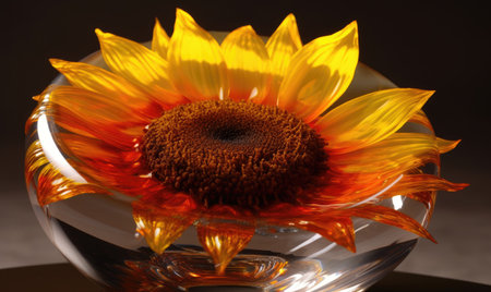 Sunflowers in a clear glass display offer a natural touch Creating using generative AI toolsの素材