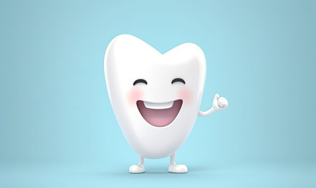 A happy tooth cartoon character encourages dental health Creating using generative AI toolsの素材