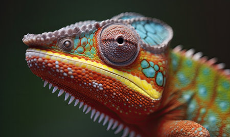 Close-up view of chameleon's rainbow-colored scales Creating using generative AI toolsの素材