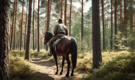 A wanderer on horseback roams the forest Creating using generative AI toolsの素材
