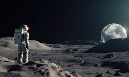 Moon's eerie silence makes astronaut feel alone Creating using generative AI toolsの素材