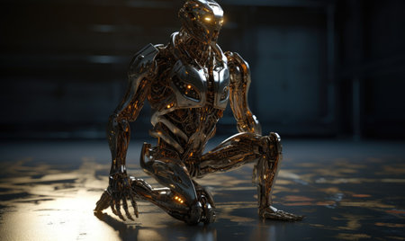 Futuristic concept, Human body merged with metallic cyborg Creating using generative AI toolsの素材